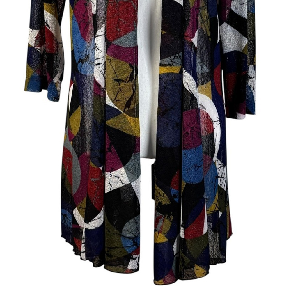 Ali Miles Cardigan Duster Size Medium Geometric Sheer Open Front Art To Wear - Picture 5 of 9